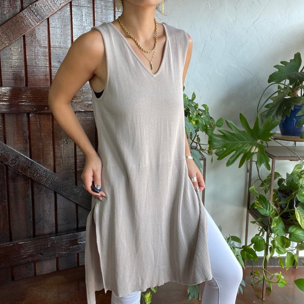 H by Halston Beige Sleeveless Tunic